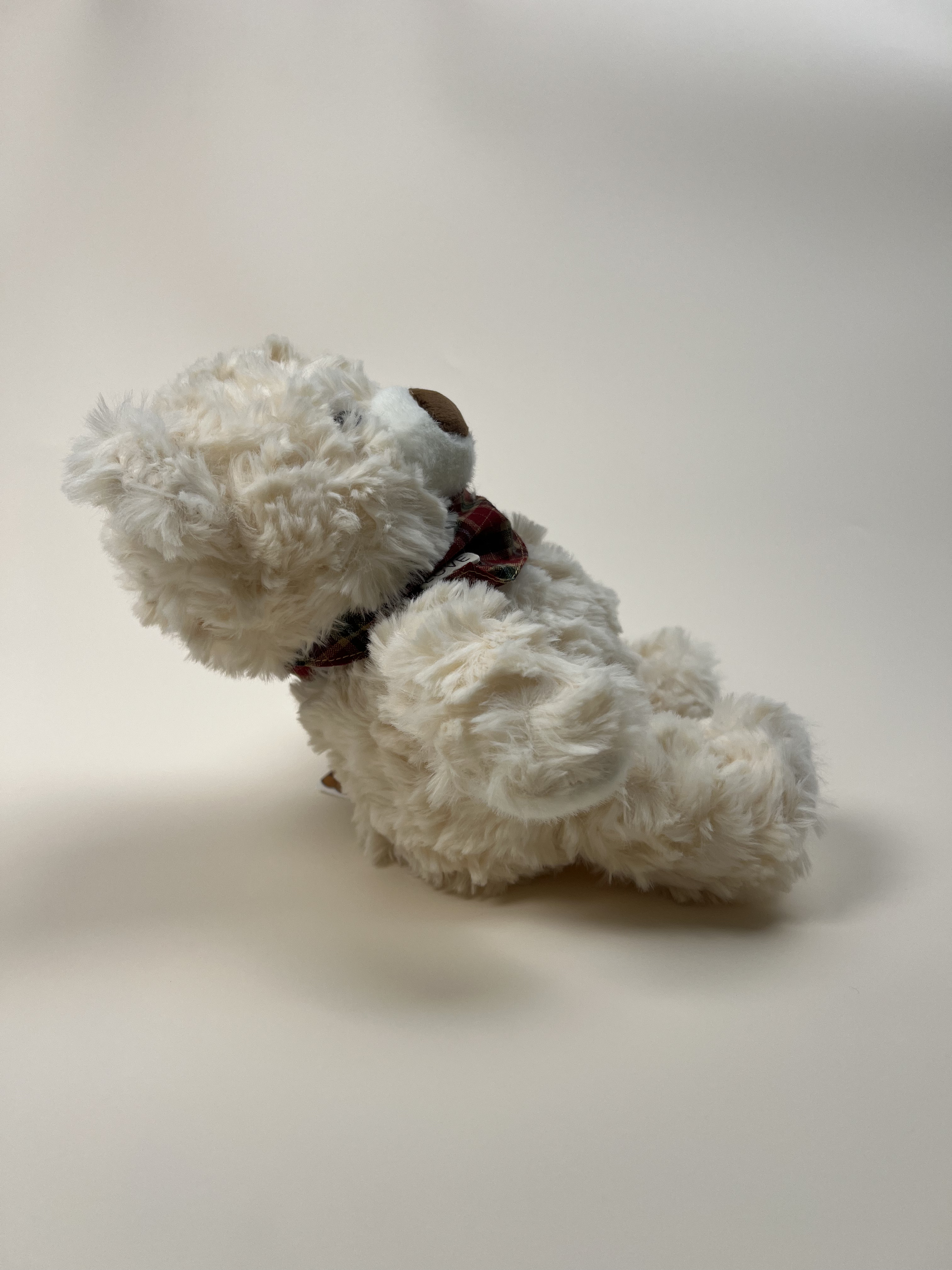 Red-Checkered Scarf, Cream-White Teddy Bear Plush Toy