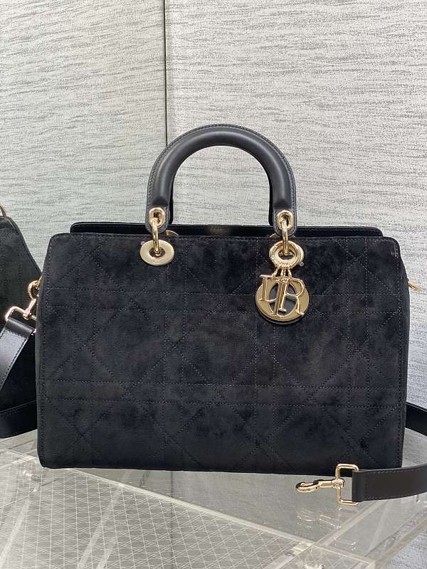 Lady Dior Handbag Large Black Suede