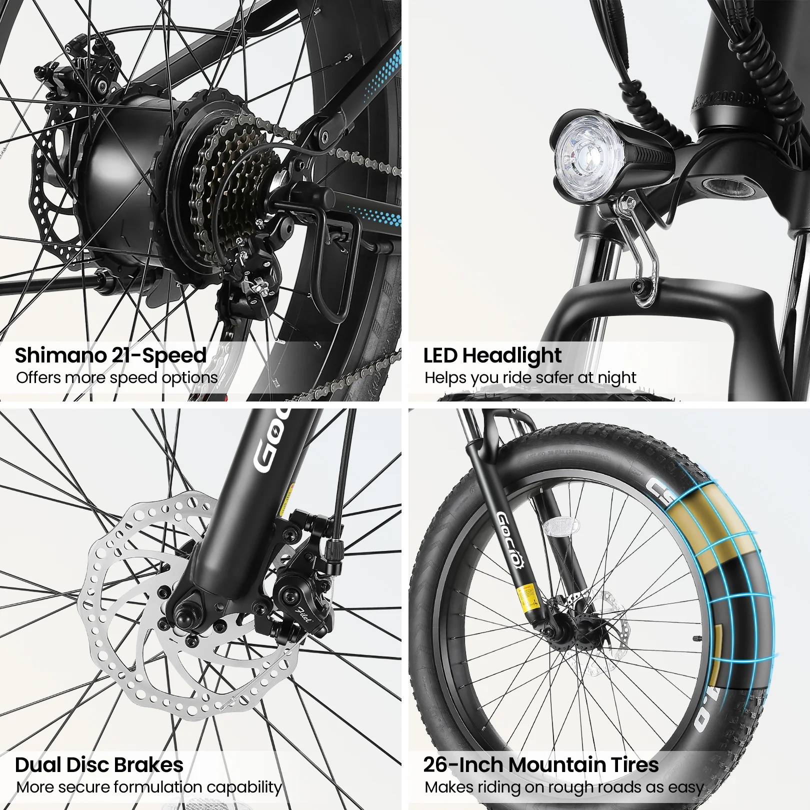 Gocio 26in Folding Fat Tire Electric Bike, 750W Peak, 48V 10.4Ah