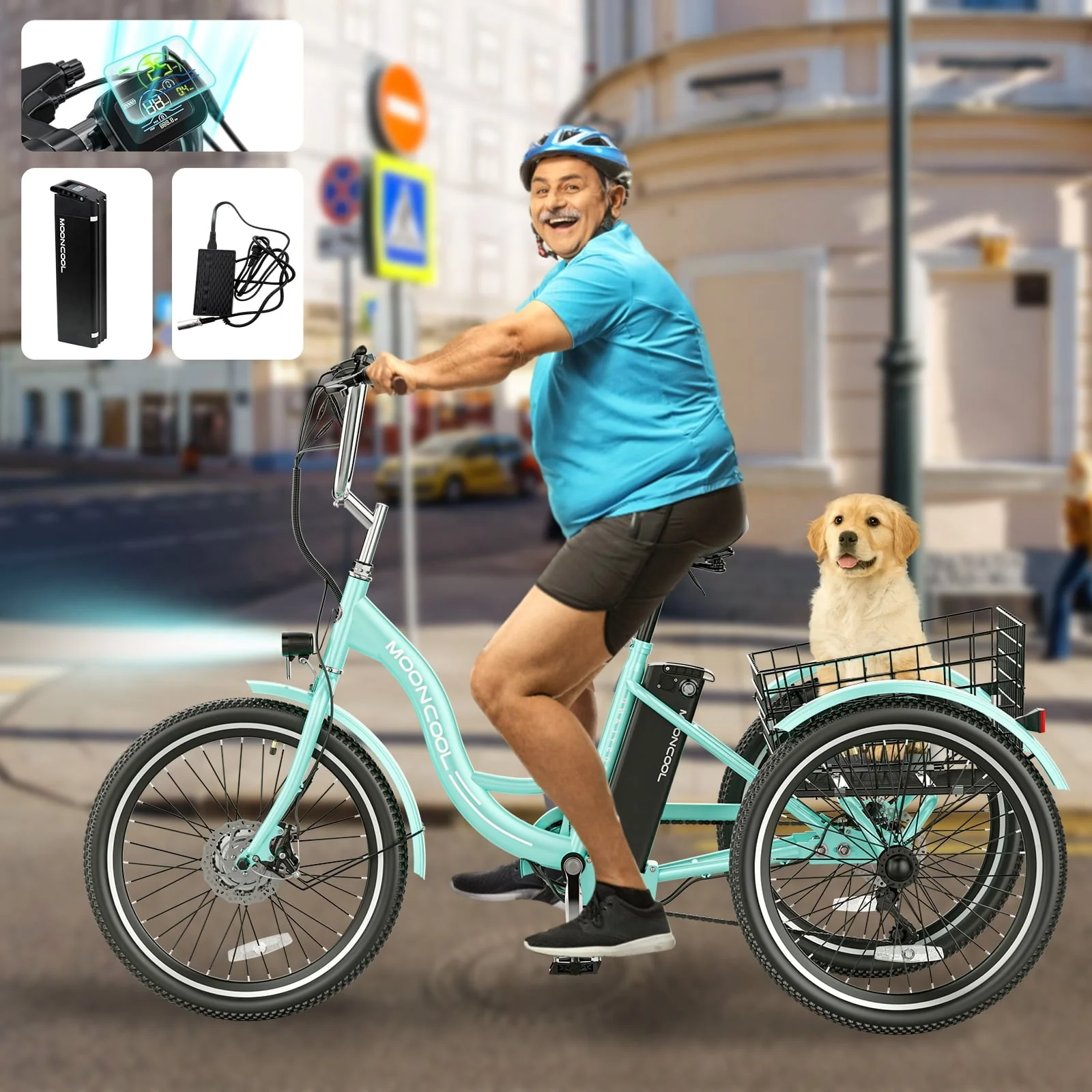 MOONCOOL 24in Electric Tricycle with Rear Basket, 350W