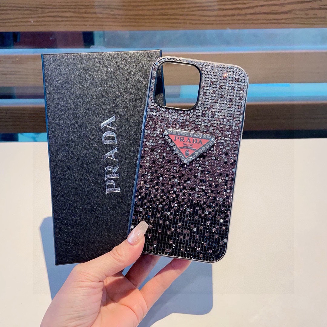 Prada Style Gradient Full Rhinestone Glitter Phone Case