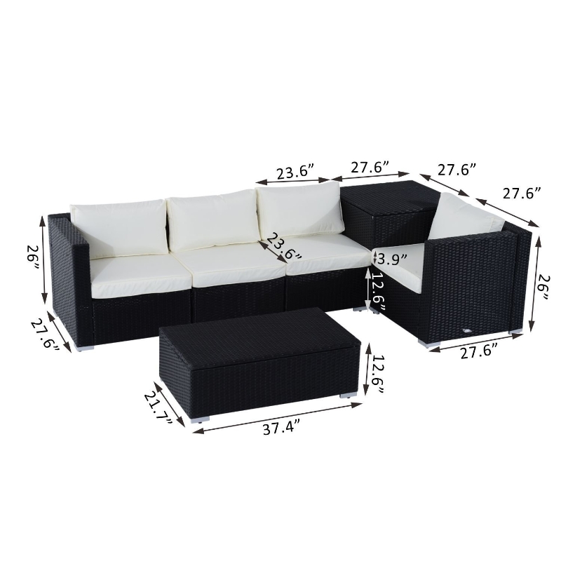 6pc Rattan Wicker Set Garden Sectional Furniture Storage