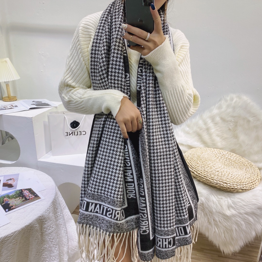 Dior Houndstooth Cashmere Scarf Black product images