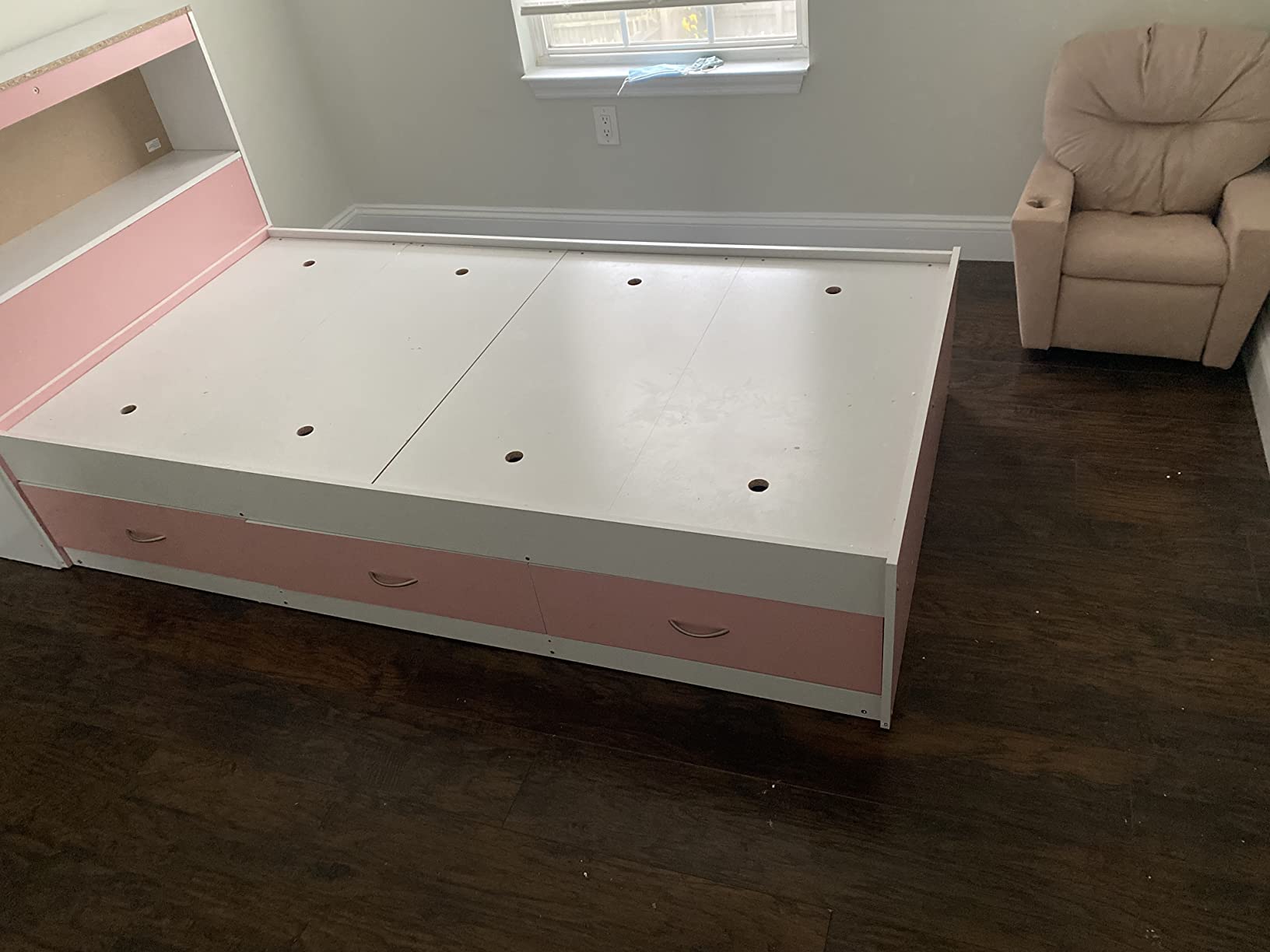 Hodedah Twin-Size Captain Bed with 3-Drawers and Headboard in