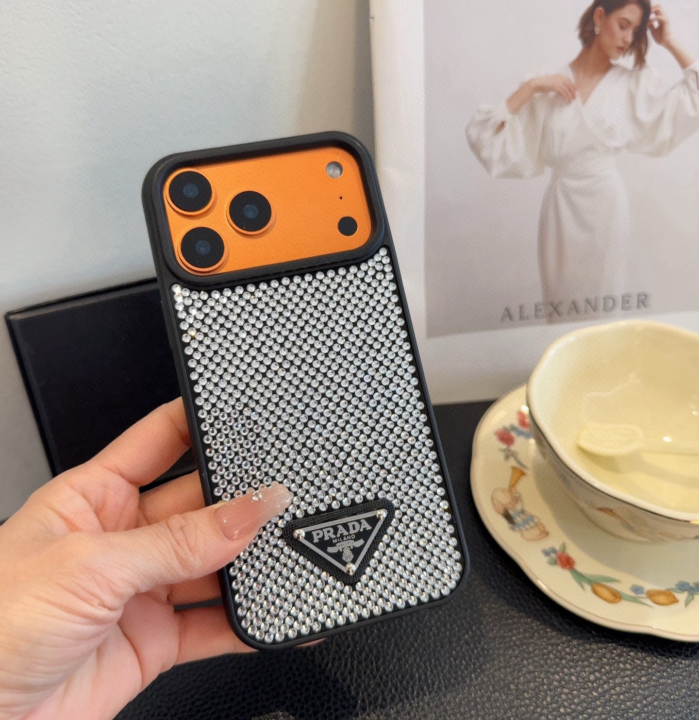 Prada Style Bling Diamond Phone Case with Triangular Logo