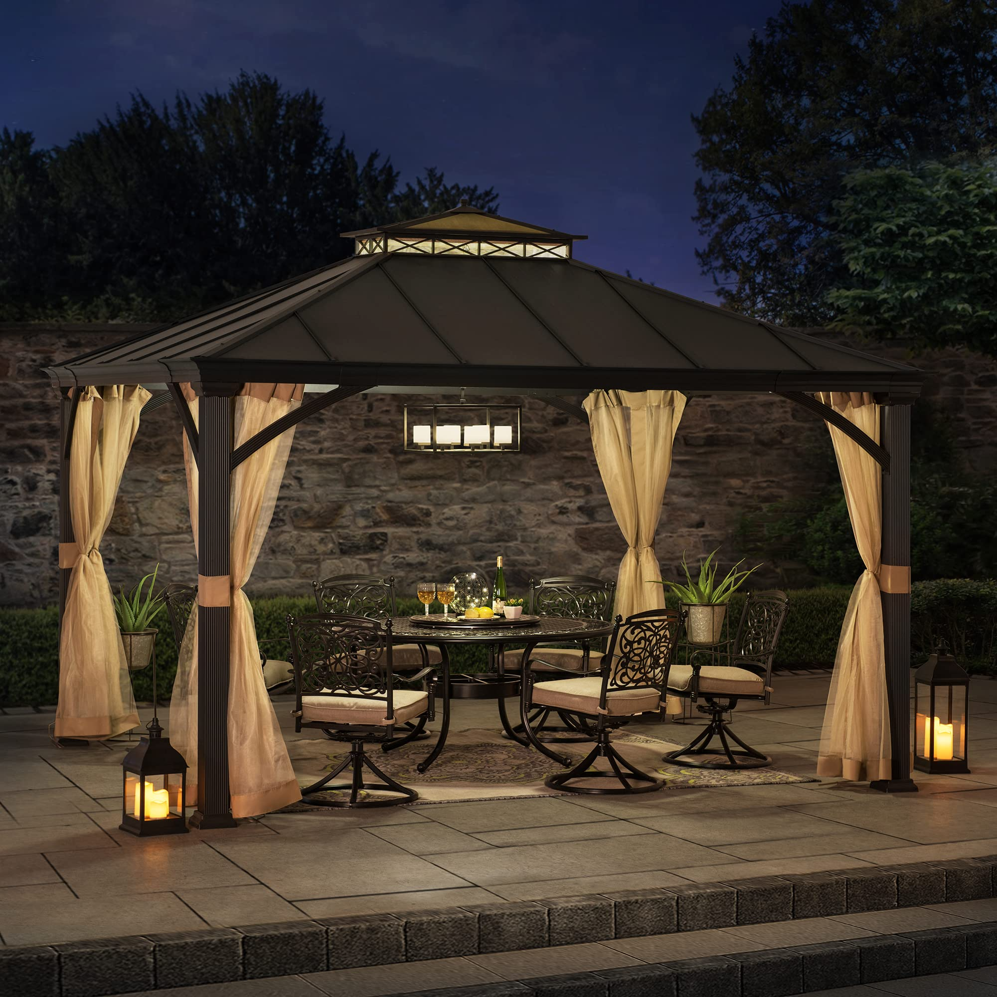 10.5x12.5 ft. Patio Black Steel Frame Hardtop Gazebo with