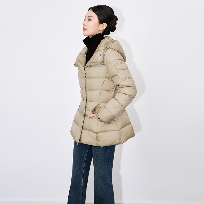 Womens Long Sleeve Hooded Short Down Jacket 90 White Duck down Lightweight Anti-Aging Coats