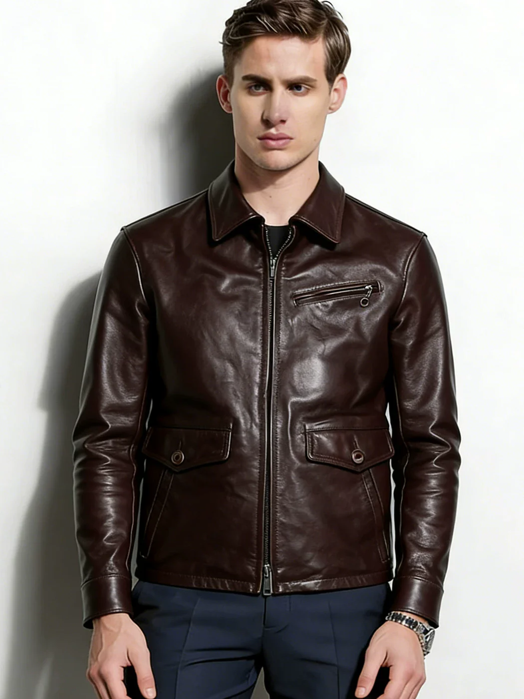 Retro old money wind goatskin jacket