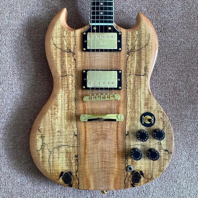 Factory Customized Map Wood Grain Original Wood Color Electric Guitar 6 strings