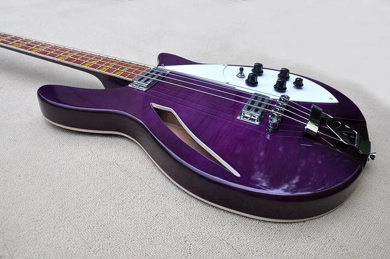 Purple body 4 Strings Electric Bass guitar Flame maple veneer Chrome Hardware