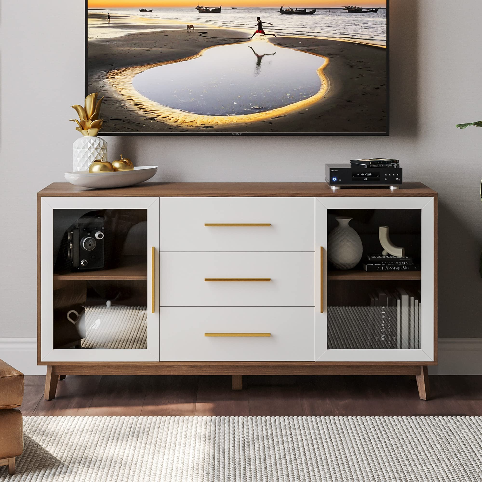 Sideboard Buffet Cabinet with 3 Drawers & 2 Doors