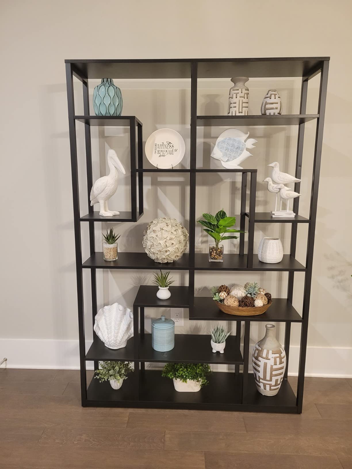 Black Bookshelf 47” Bookcase 9 Tier Tall Book Shelf Rustic
