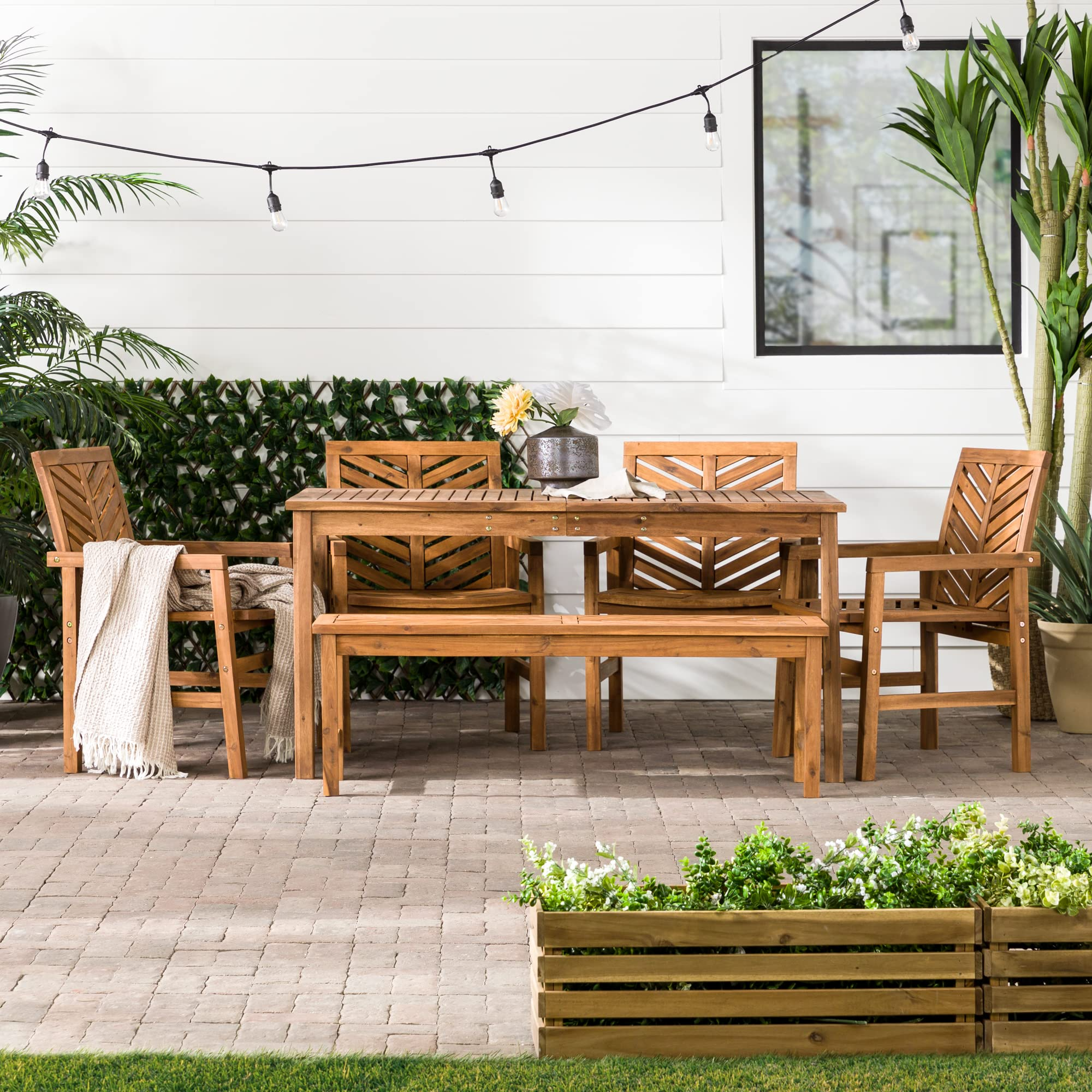 7 Person Wood Chevron Patio Furniture Dining Set