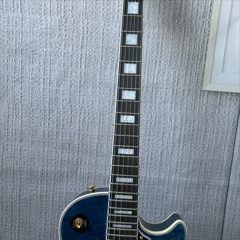 LP Blue Electric Guitar Gold Parts Black Pickguard Fixed Bridge 6 Strings