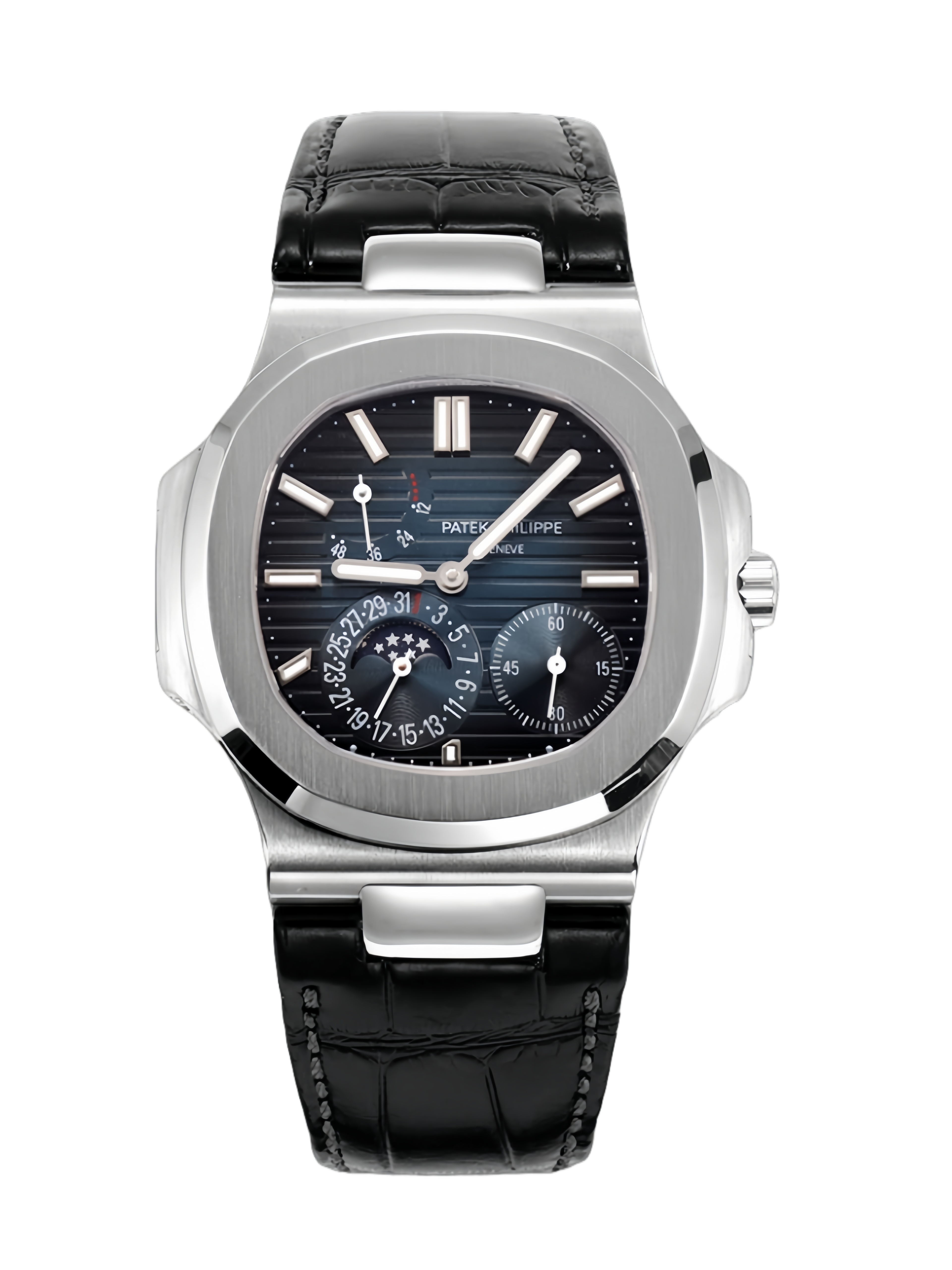 【Super Clone】Patek Philippe Nautilus Moon Phases Rose & White Gold Slate Blue Sunburst 5712GR 001