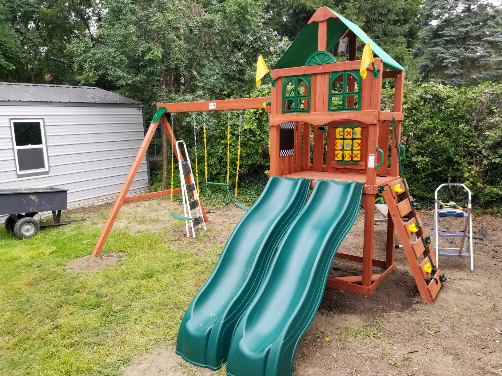 Deluxe Wooden Swing Set with Vinyl Canopy Roof