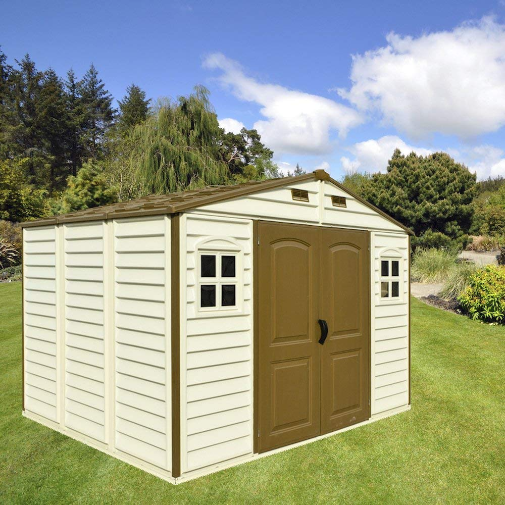 10x8 Feet V2 Wood Side Vinyl Shed - Ivory/Brown