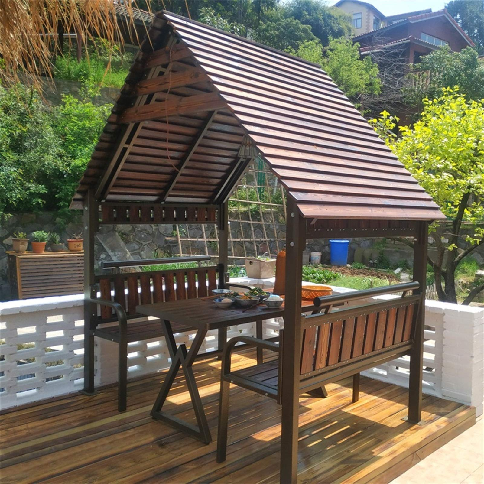 Wood Patio Garden Pavilion Rain Proof Removable House