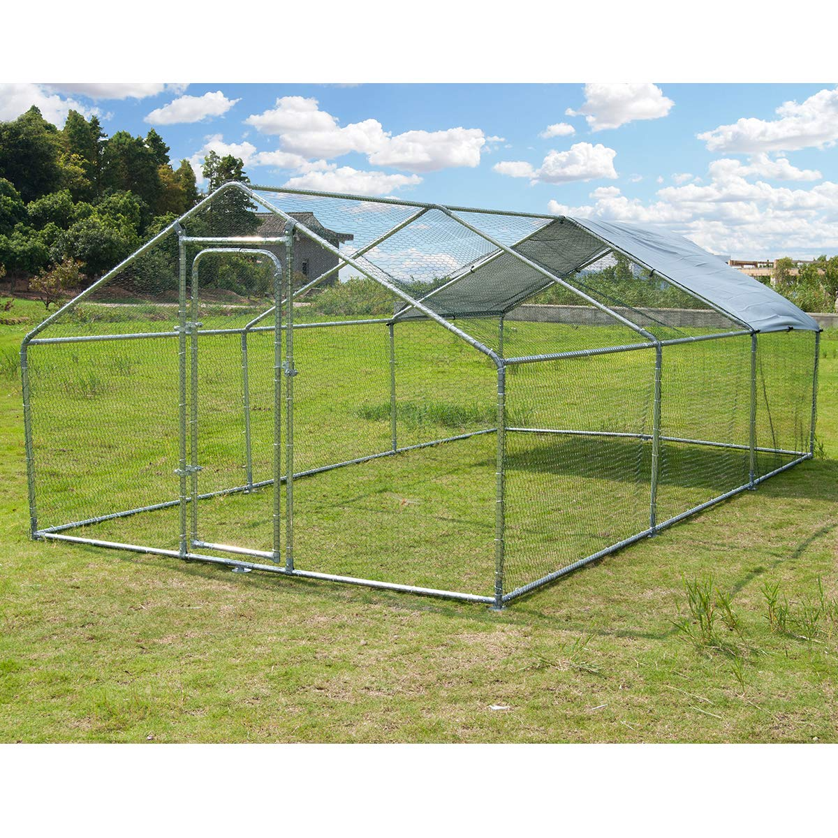 Large Metal Chicken Coop Walk-in Poultry Cage Hen Run House