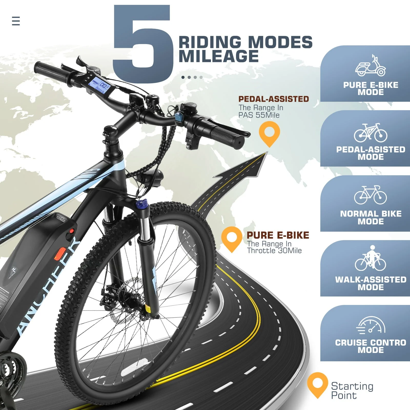 Funcid 26in Electric Mountain Bike, 500W, 48V, 21-Speed