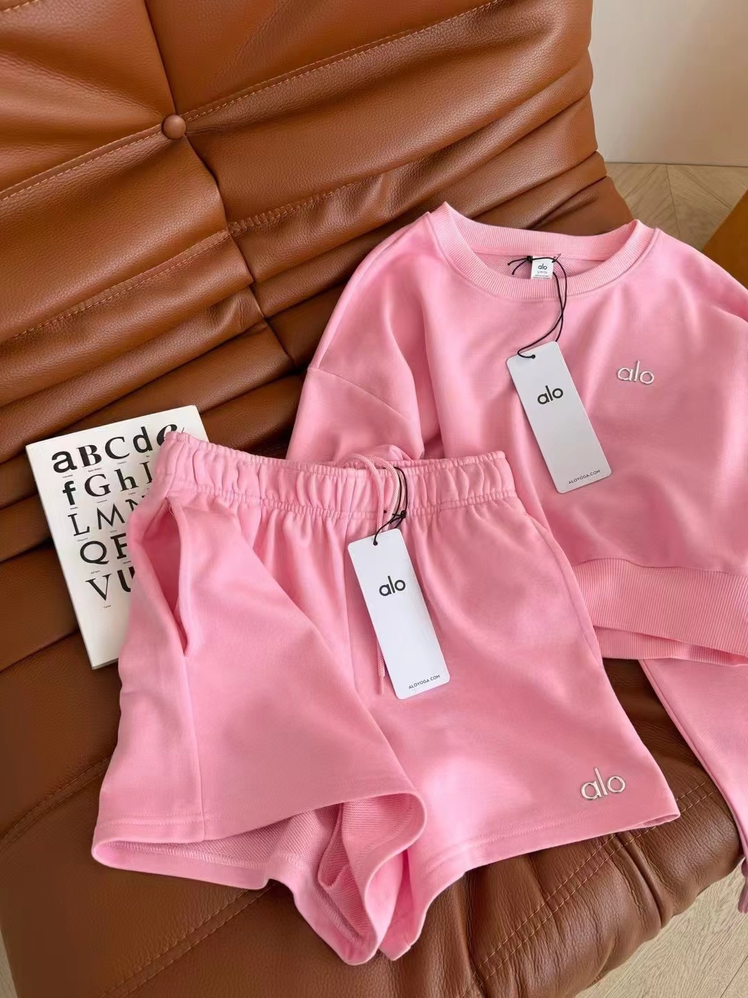 ALO Velour Cropped Sweatshirt and Shorts Set