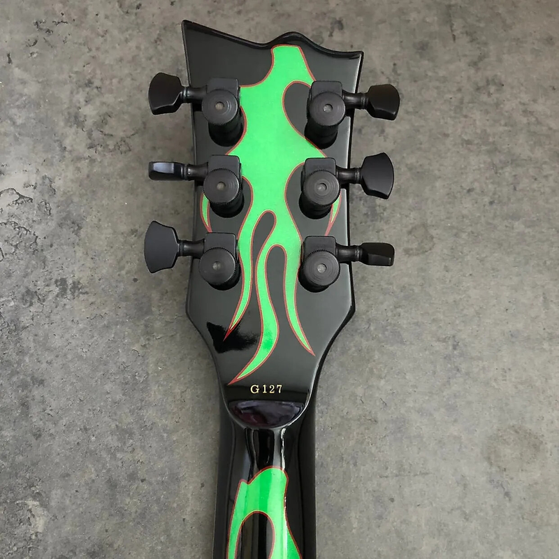 LTDMetallic James Hetfield Grynch Signature Green Flame Black SG Electric Guitar
