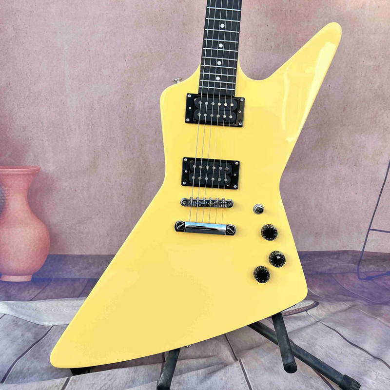 Yellow Special Shape Electric Guitar Rose Wood Fingerboard Solid Mahogany Body