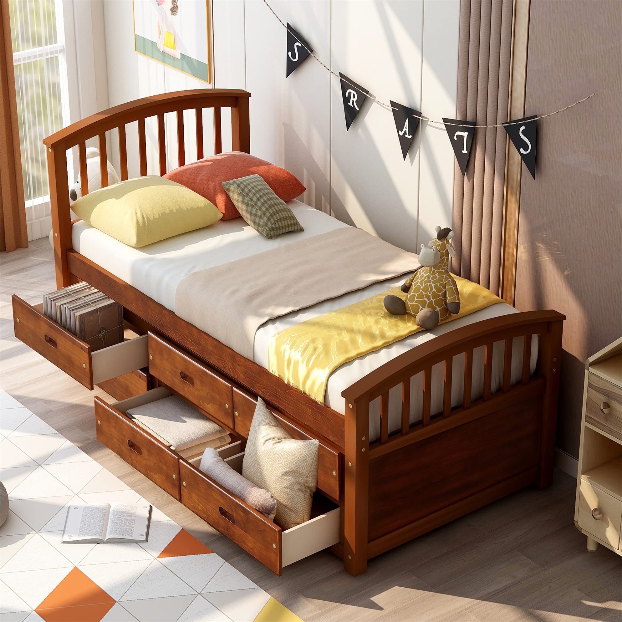 Harper & Bright Designs Twin Captain's Bed with Trundle and