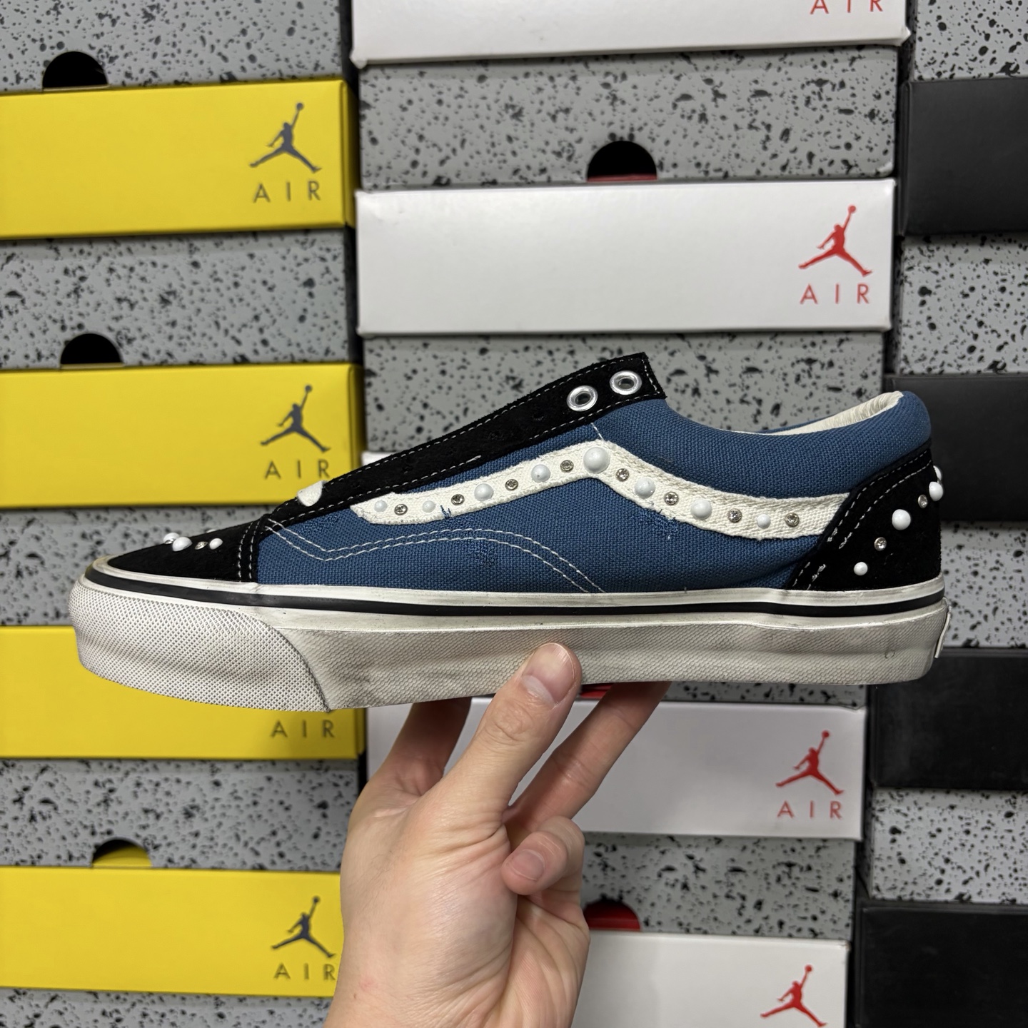 Vans Old Skool Navy Black Vintage Pearl Stud