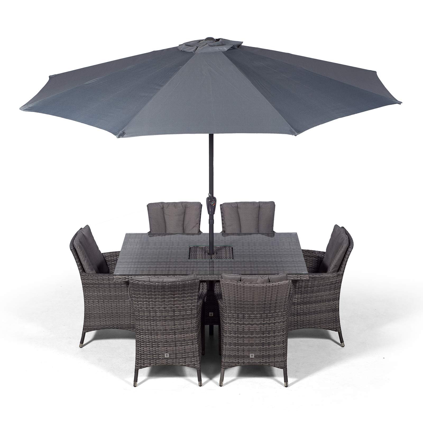 Rattan Garden Dining Table & 6 Chairs with Cushions