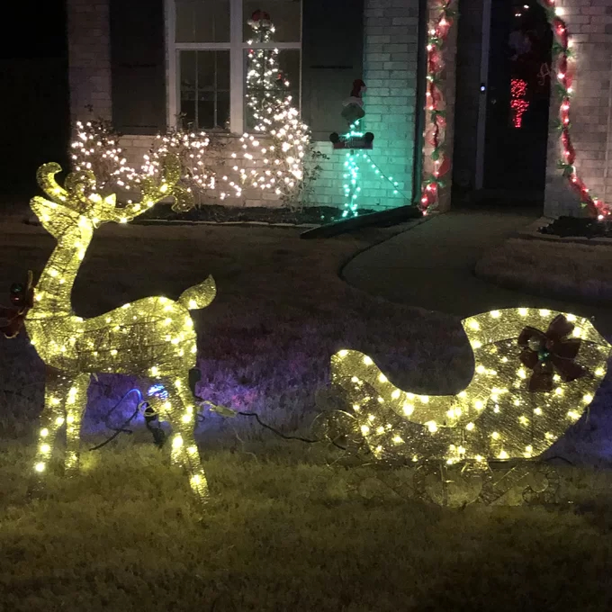 Reindeer Pulling Sleigh Lighted Display