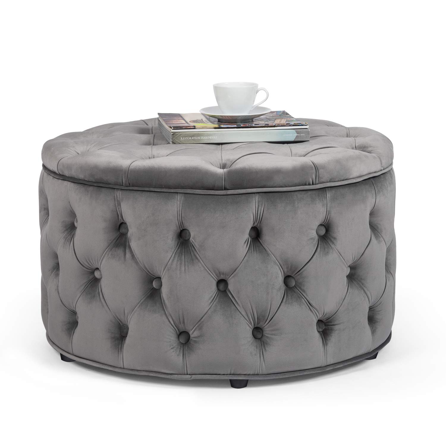 Homebeez Round Velvet Storage Ottoman