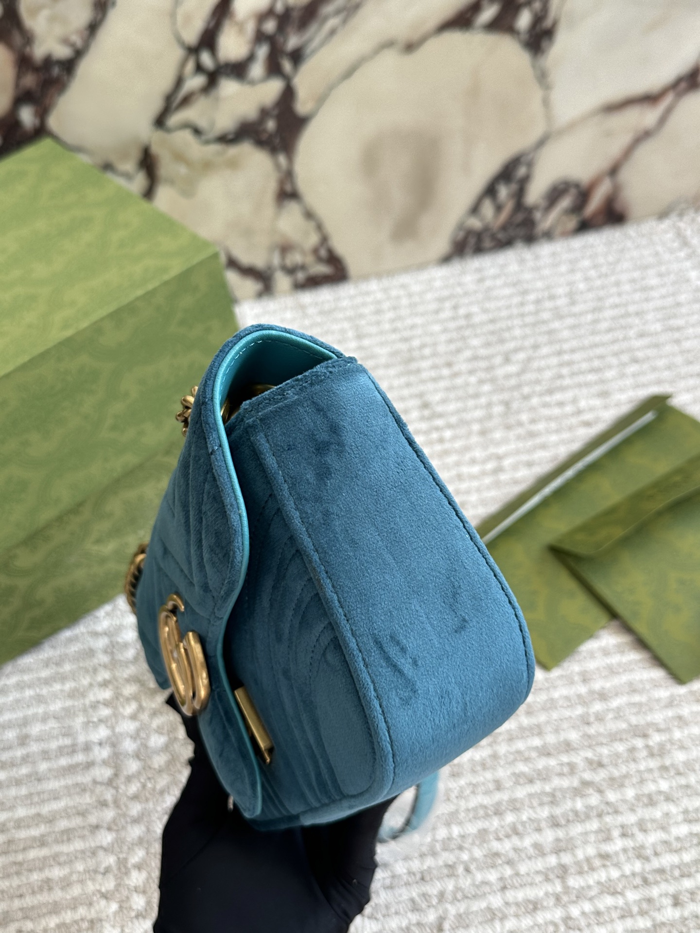 Gucci GG Marmont Small Shoulder Bag in Matelassé Chevron Velvet