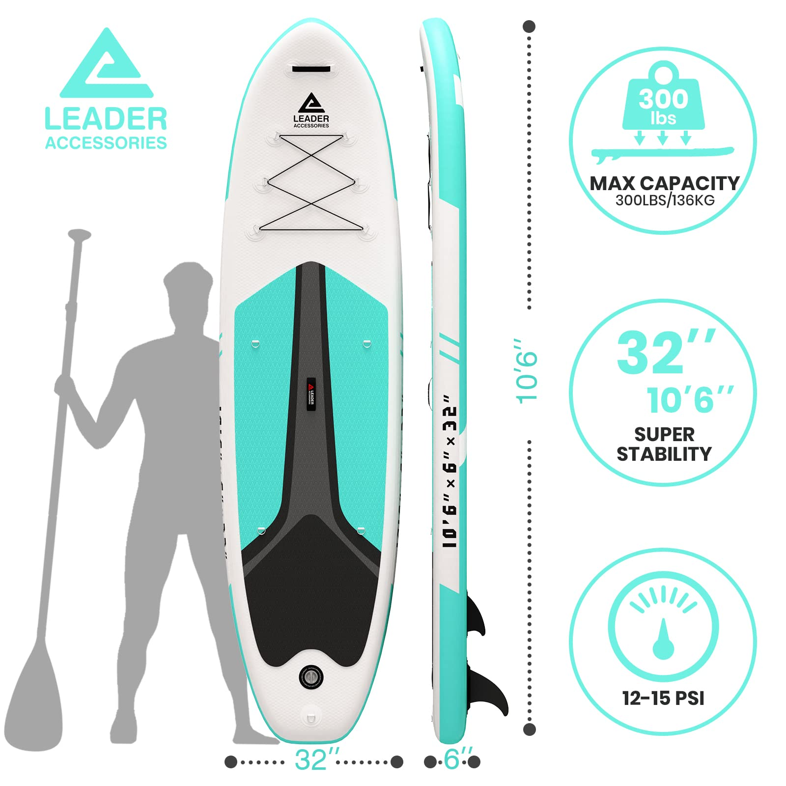 Inflatable Stand up Board with Fins Adjustable Paddle Kayak