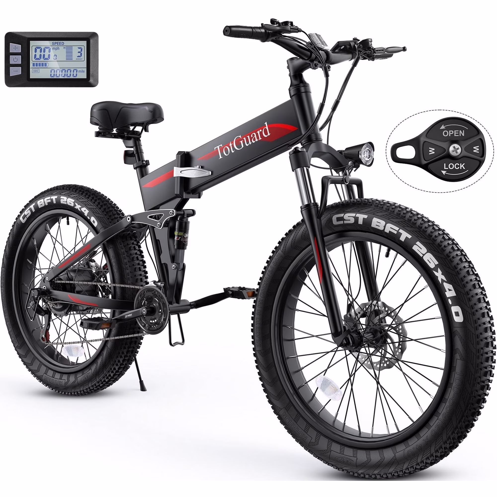 TotGuard 26in Folding Fat Tire Electric Bike, 500W, 48V 10Ah