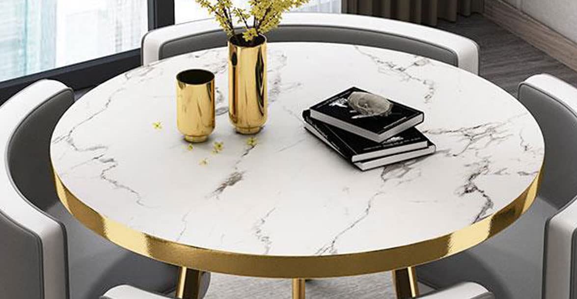 Small Round Wooden Dining Table Set with 4 Upholstered Chairs