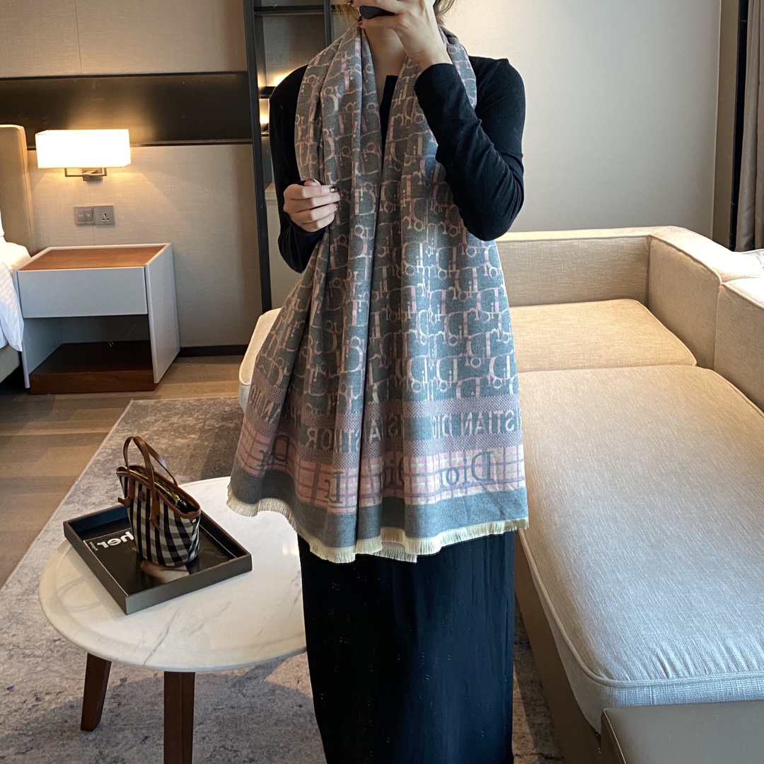 Dior Oblique Cashmere Shawl Green and Grey