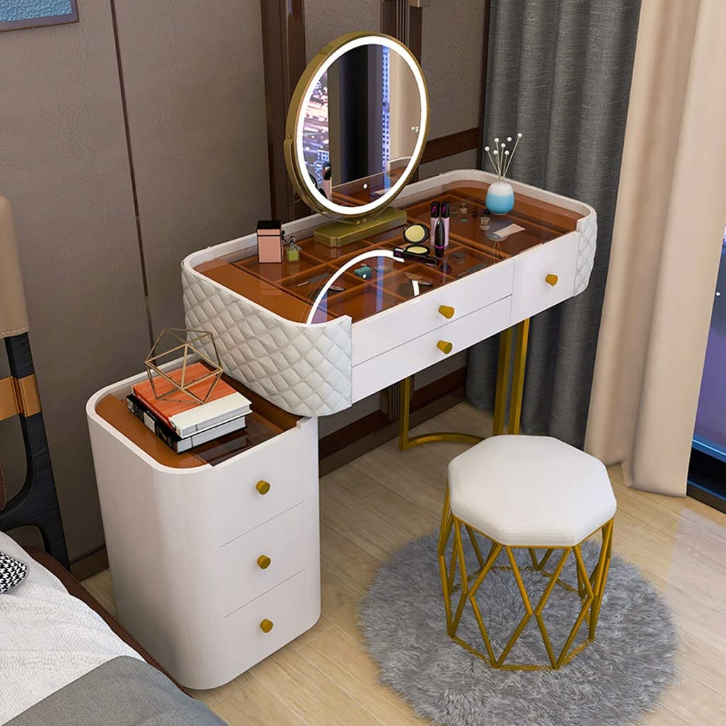 Bedroom Table Dresser Modern Glass Vanity Table with Storage