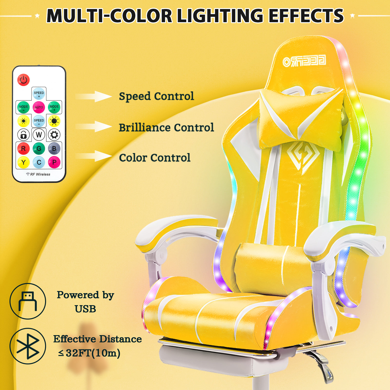 RGB PC & Racing Game Chair With Massage And Bluetooth