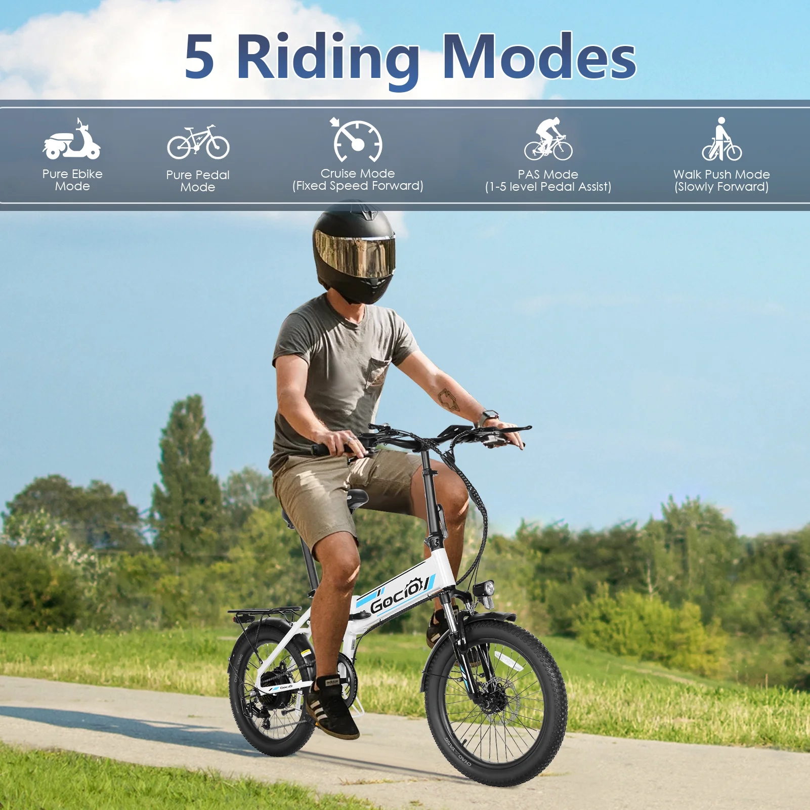 Gocio 20in Folding Electric Mountain Bike, 750W Peak, 48V 375Wh