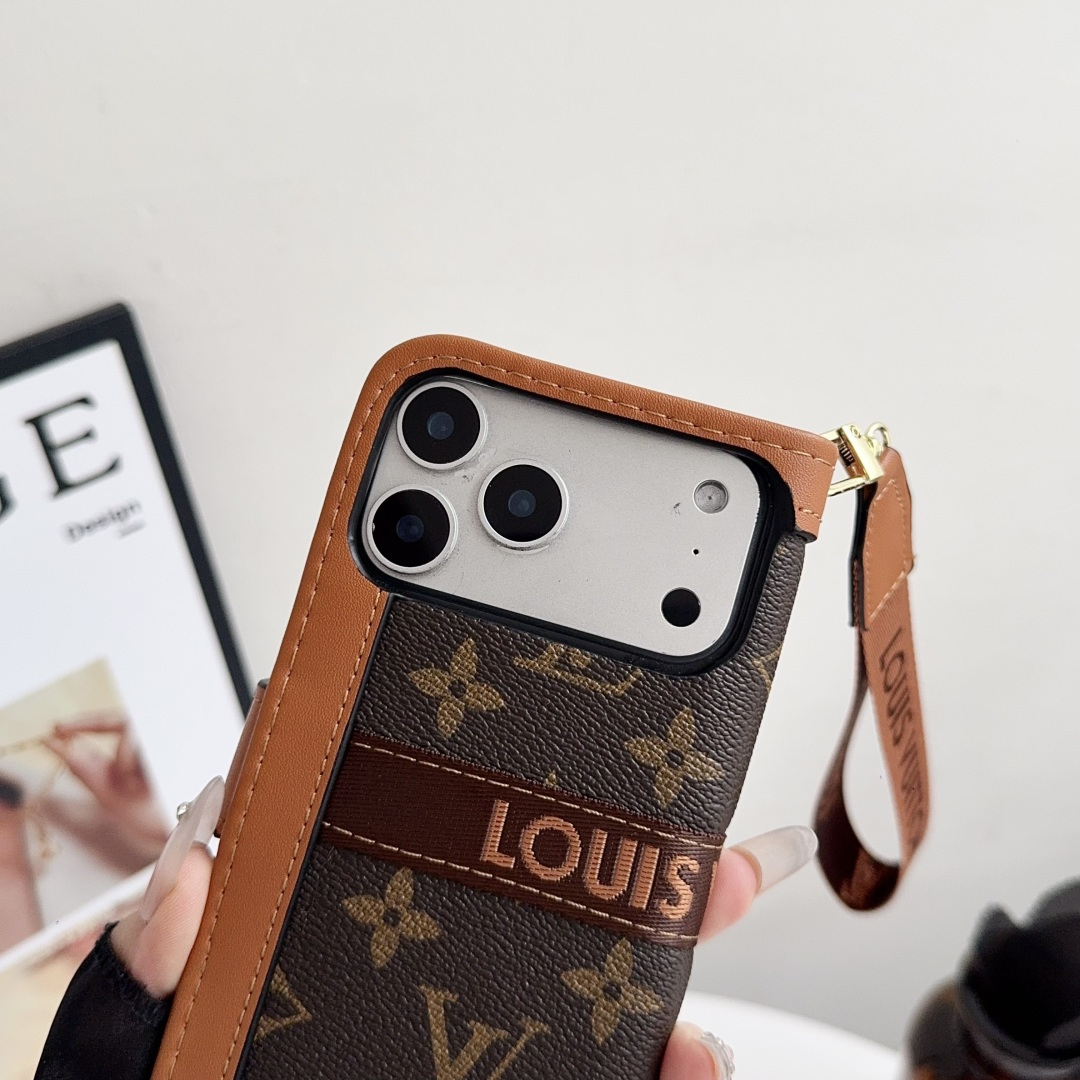 Luxury Designer Monogram Flip Wallet Phone Case with Wrist Lanyard