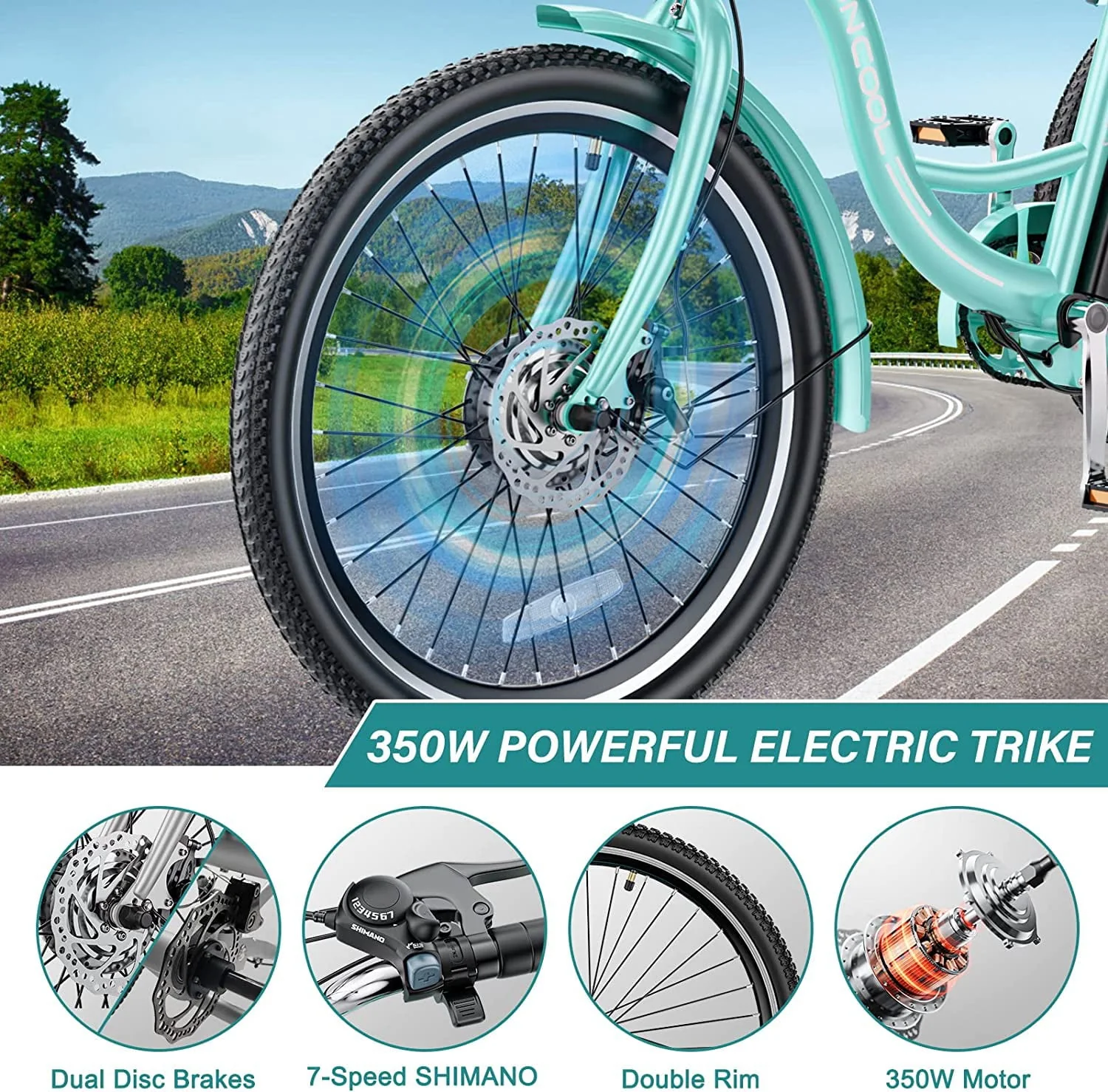 MOONCOOL 24in 3-Wheel Electric Tricycle, 350W, 36V