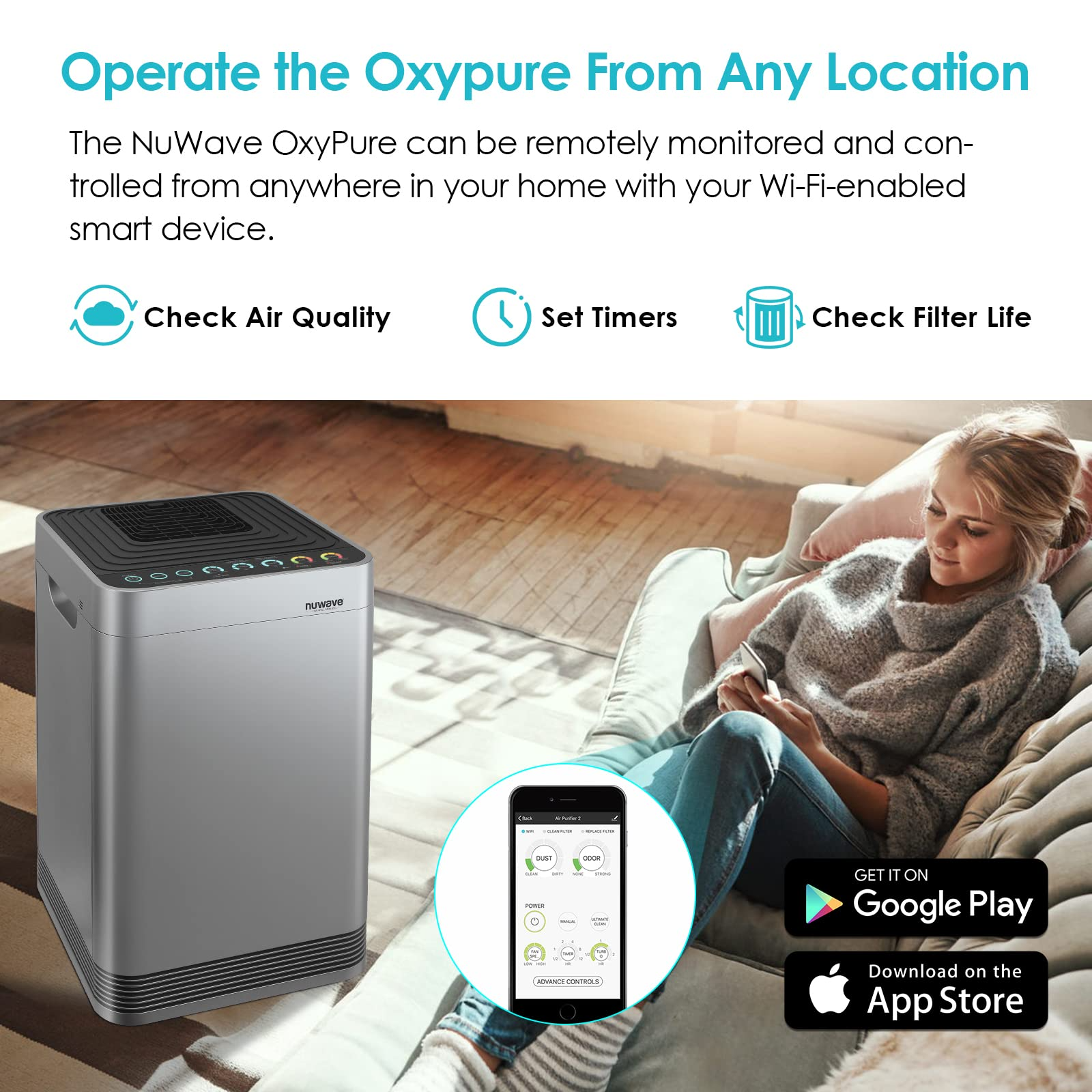 NUWAVE Air Purifier OxyPure Pro for Large Rooms Up to 2