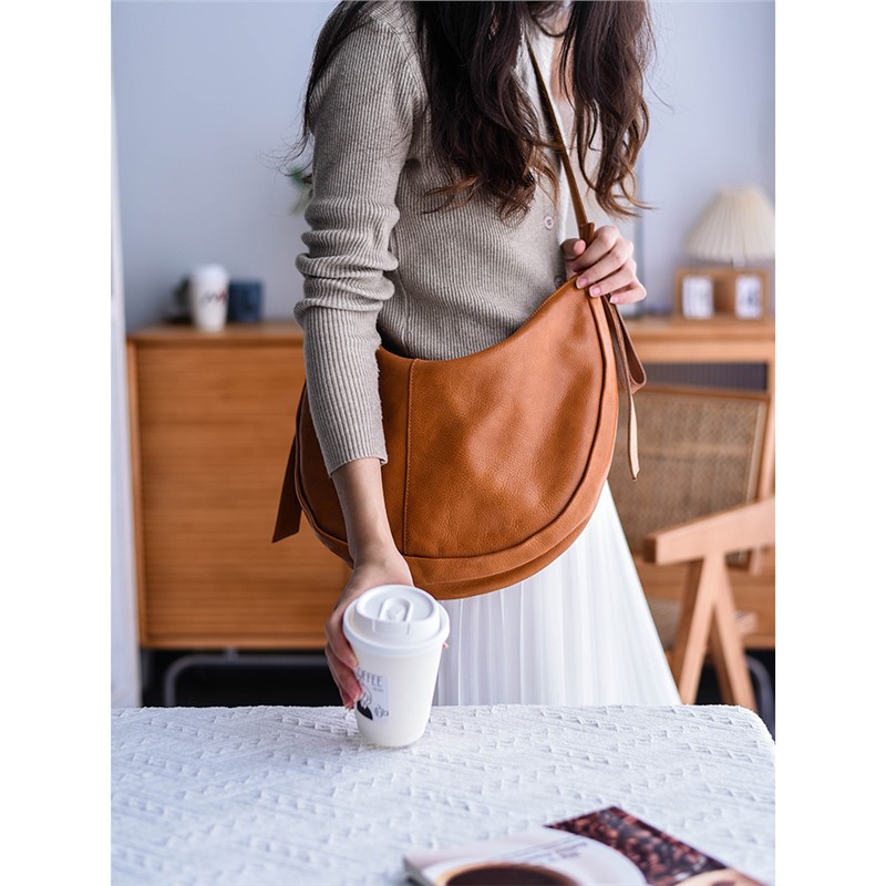 Crescent Leather Hobo Bag