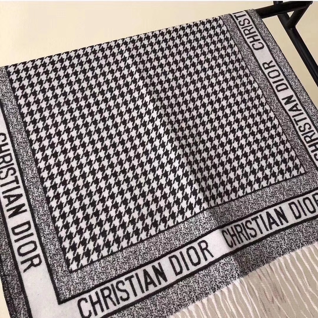 Dior Houndstooth Cashmere Scarf Black 180 x 70 cm product images
