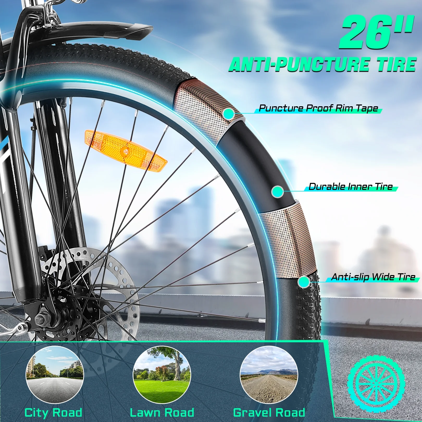 Gocio 26in Electric Cruiser Bike, 500W, 48V 7.8Ah