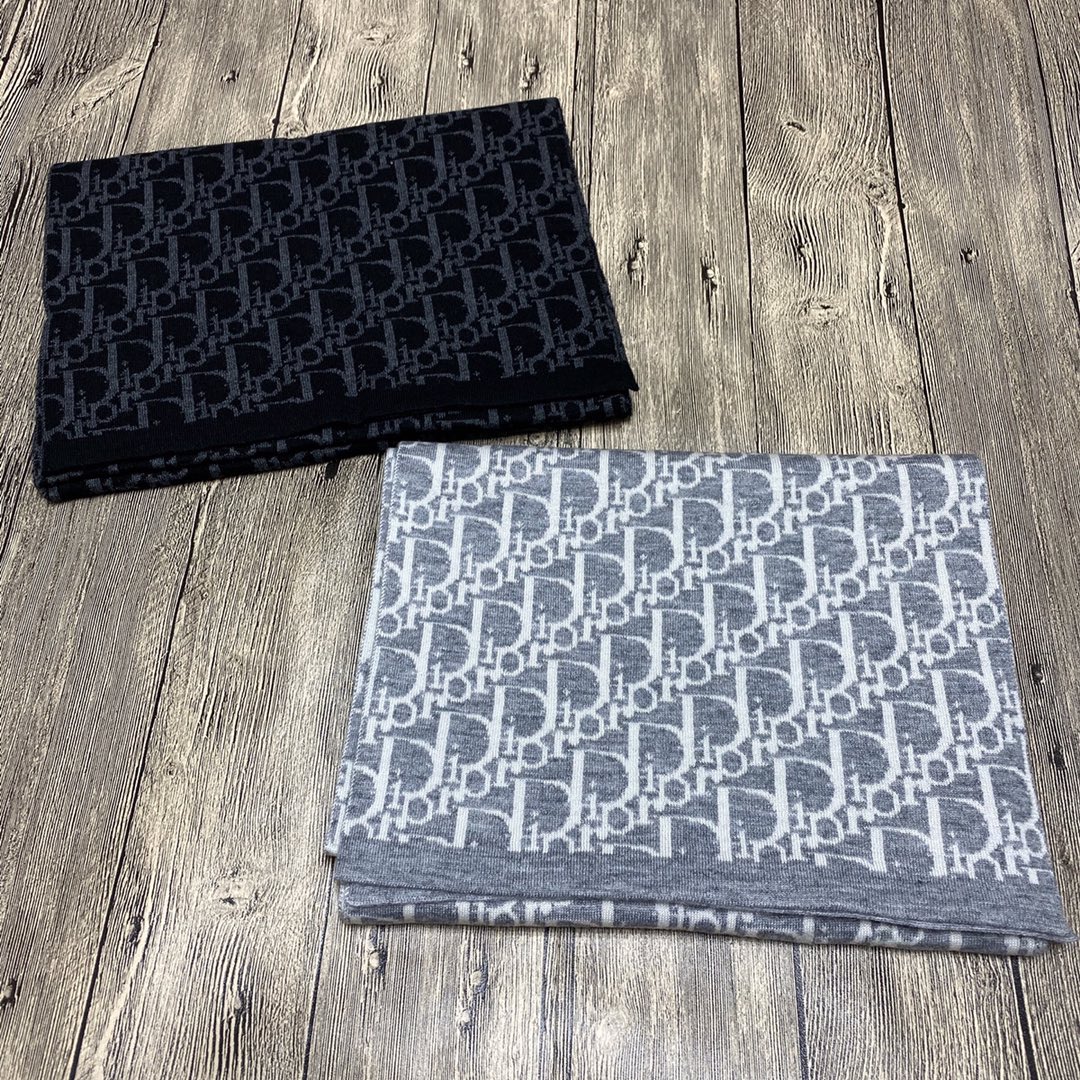 Dior Logo Jacquard Cashmere Scarf Beige and Black and Grey