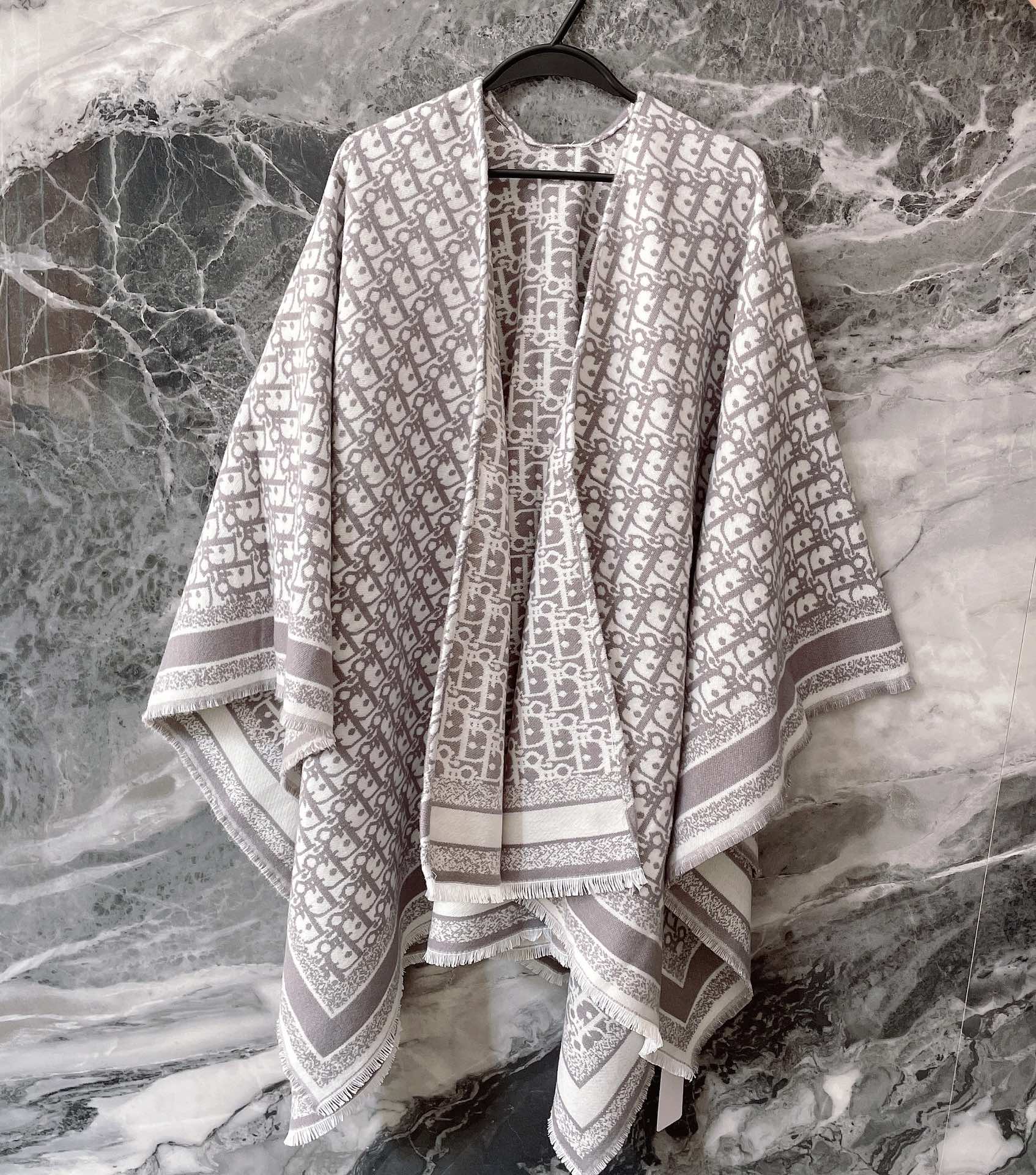 Dior Houndstooth Cashmere Shawl Black and Grey