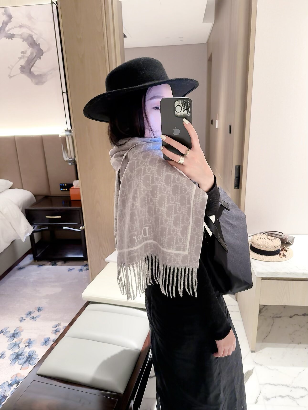 Dior Fringed Cashmere Scarf Grey product images