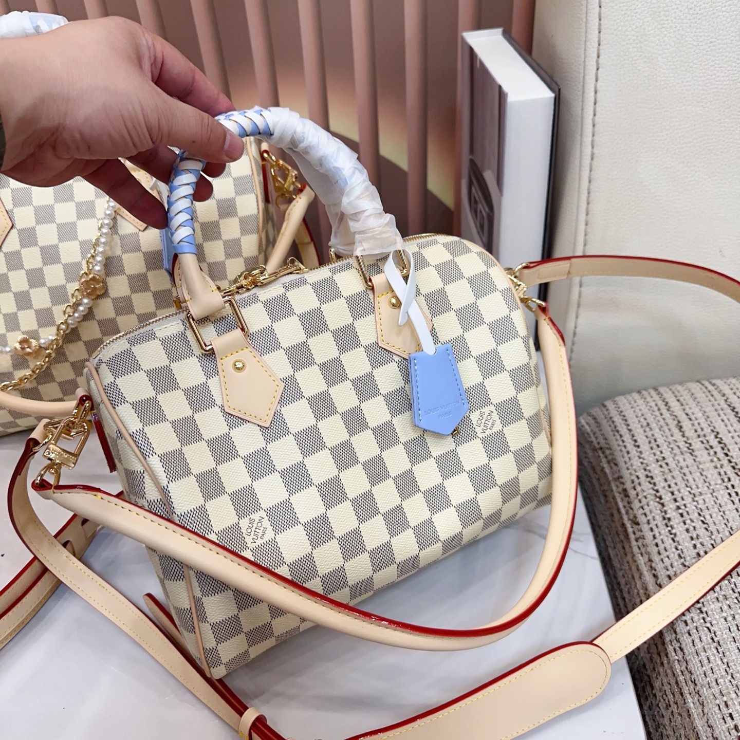 Louis Vuitton Speedy White Checkered Pillow Bag